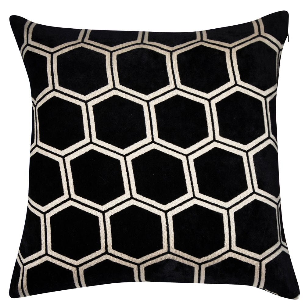 Atmacha Home And Living Cushion 43X43 cm Small Hexagon Cut Velvet Black Cushion 43 X 43