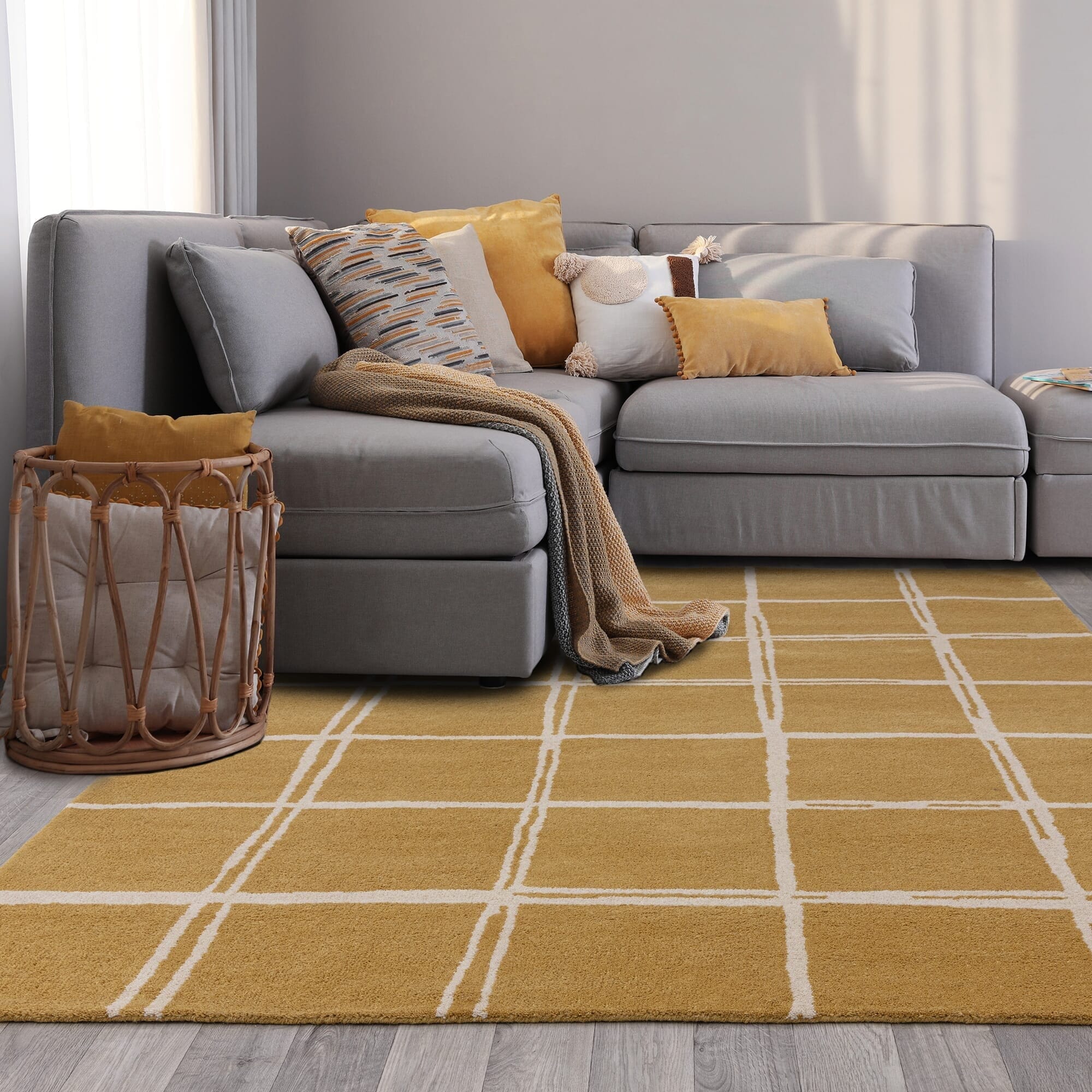 Herhits.com -  Rug Albany Grid Gold Rug Modern Rug