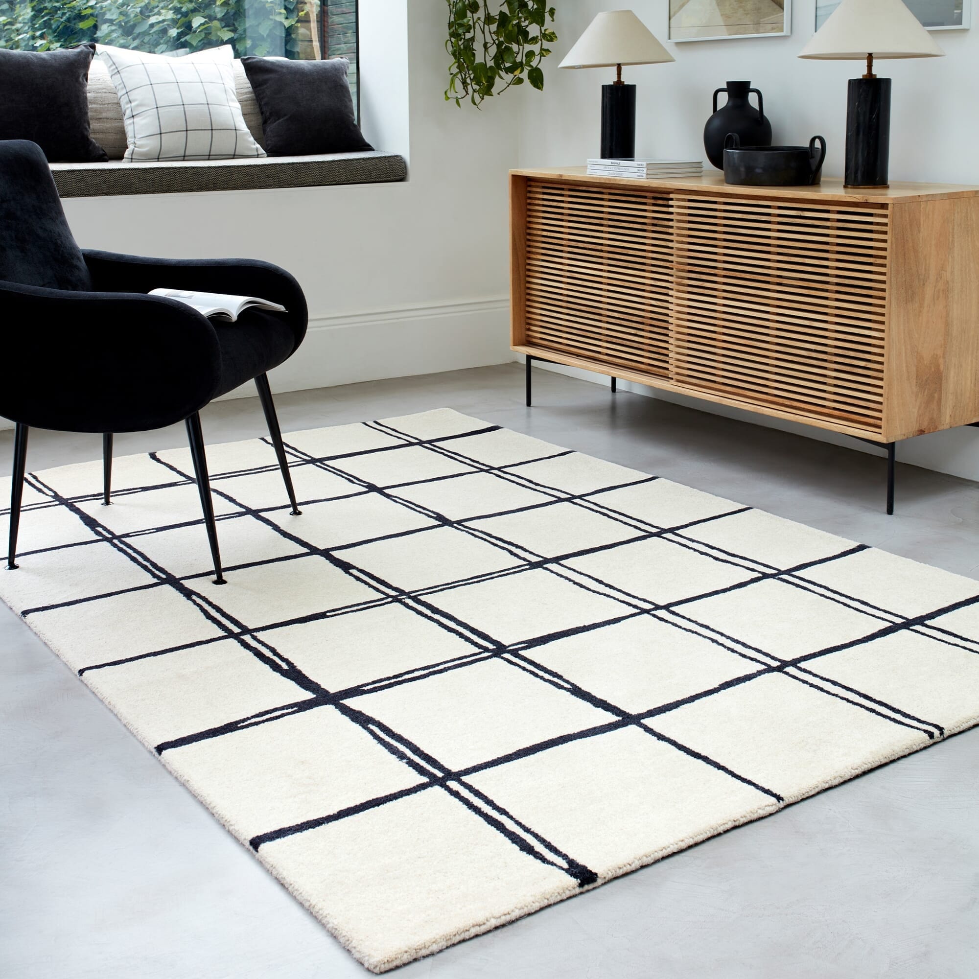Herhits.com -  Rug Albany Grid Monochrome Rug Modern Rug