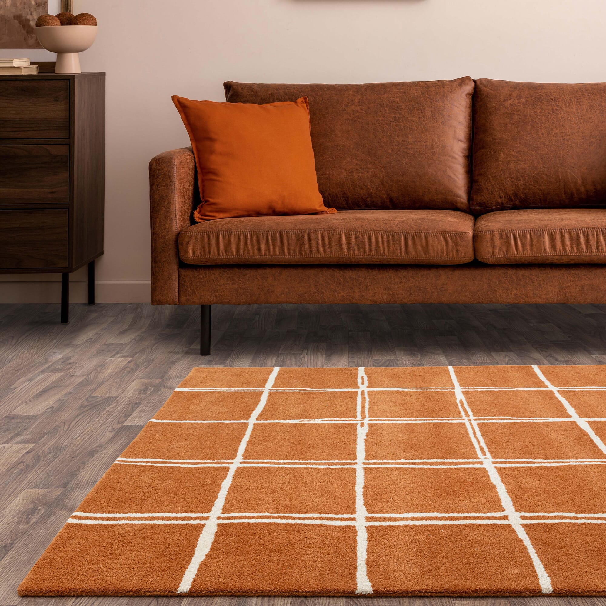 Herhits.com -  Rug Albany Grid Rust Rug Modern Rug