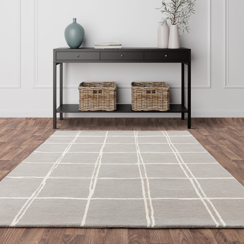 Herhits.com -  Rug Albany Grid Silver Rug Modern Rug