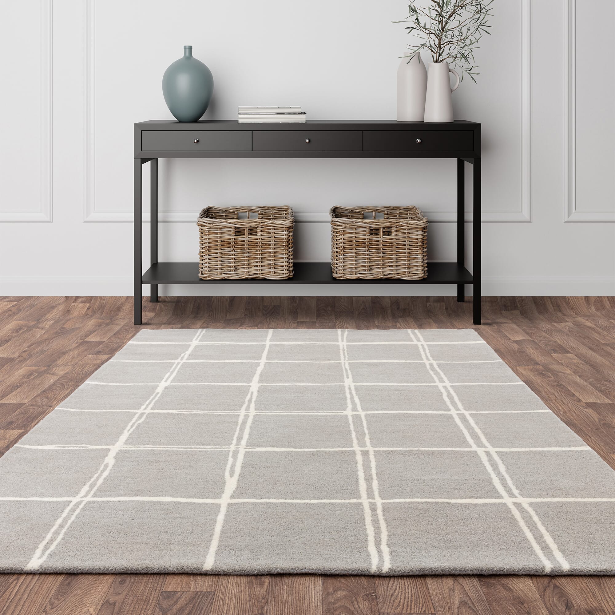 Herhits.com -  Rug Albany Grid Silver Rug Modern Rug