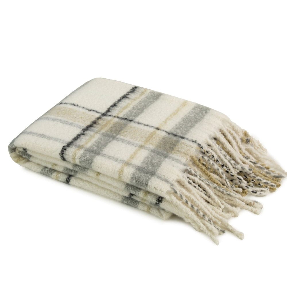 Atmacha Home & Living Throw 130x170 cm / Sage FAUX MOHAIR THROW GREY/SAGE PLAID Sage / 130x170 cm