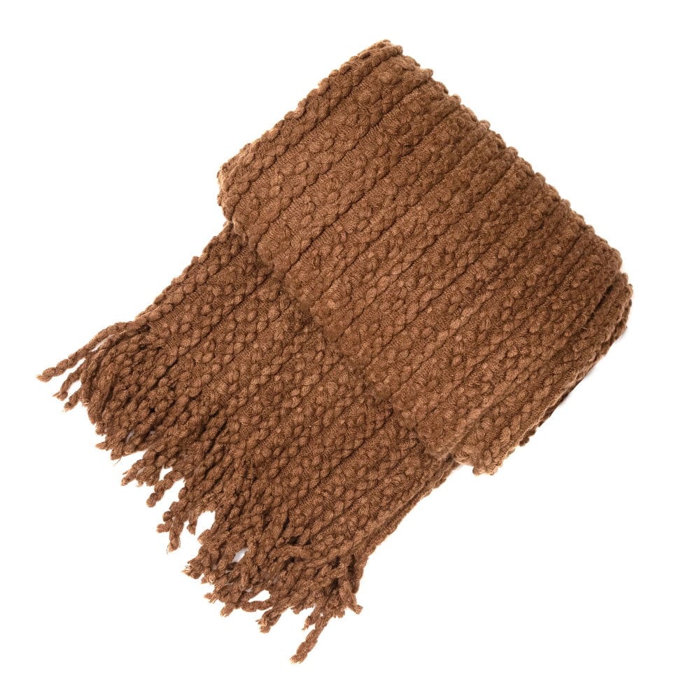 Atmacha Home & Living Throw 130x180 cm / Assorted CHOCOLATE BARLEY TWIST THROW W. TASSELS 130 X 130x180 cm