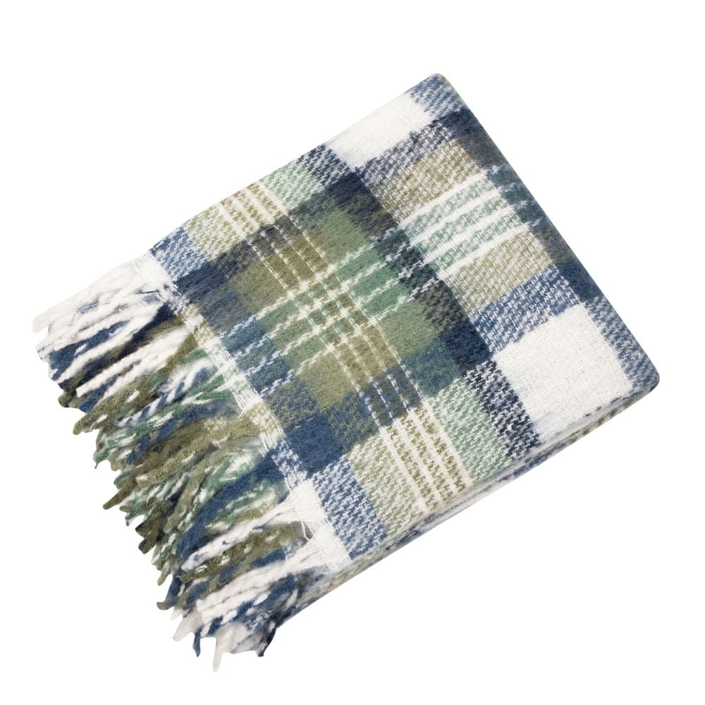 Atmacha Home & Living Throw 130x180 cm / Blue FAUX MOHAIR THROW GREEN/BLUE PLAID Blue / 130x180 cm
