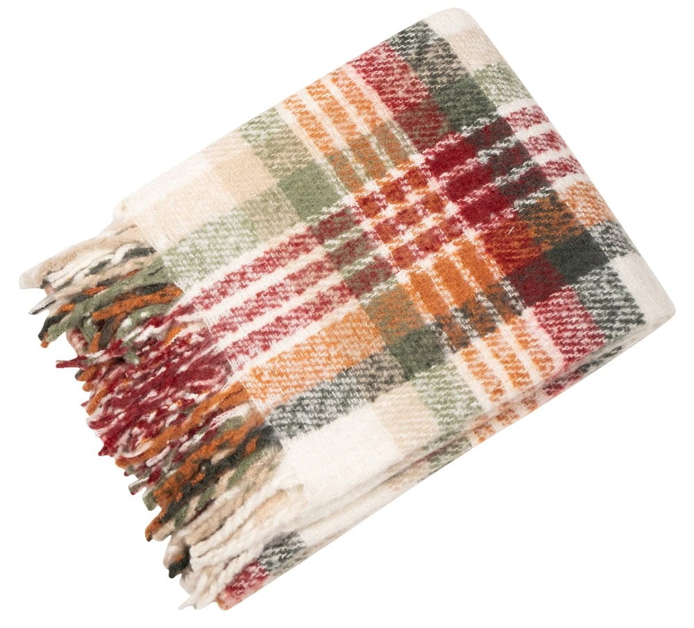 Atmacha Home & Living Throw 130x180 cm / Green FAUX MOHAIR THROW ORANGE/GREEN PLAID 130 X 18 Green / 130x180 cm