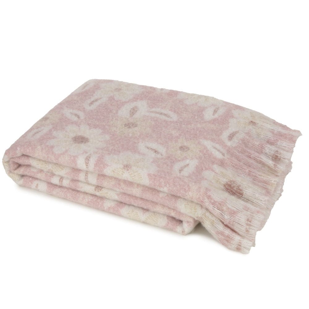 Atmacha Home & Living Throw 130x180 cm / Pink PINK FLORAL PRINT ON FAUX MOHAIR Pink / 130x180 cm
