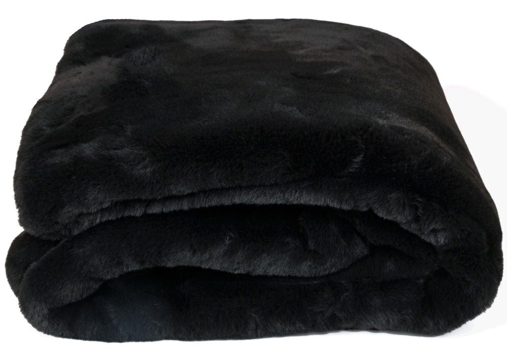 Atmacha Home & Living Throw 150 x 180. / Black LUXURY FAUX RABBIT THROW BLACK / 150 x 180.